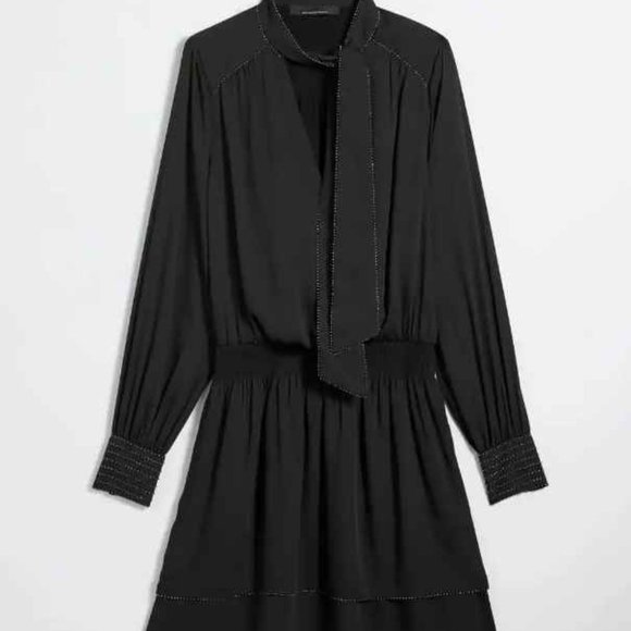 nwt WHITE HOUSE BLACK MARKET beaded tie neck smocked dress xs - Picture 2 of 3